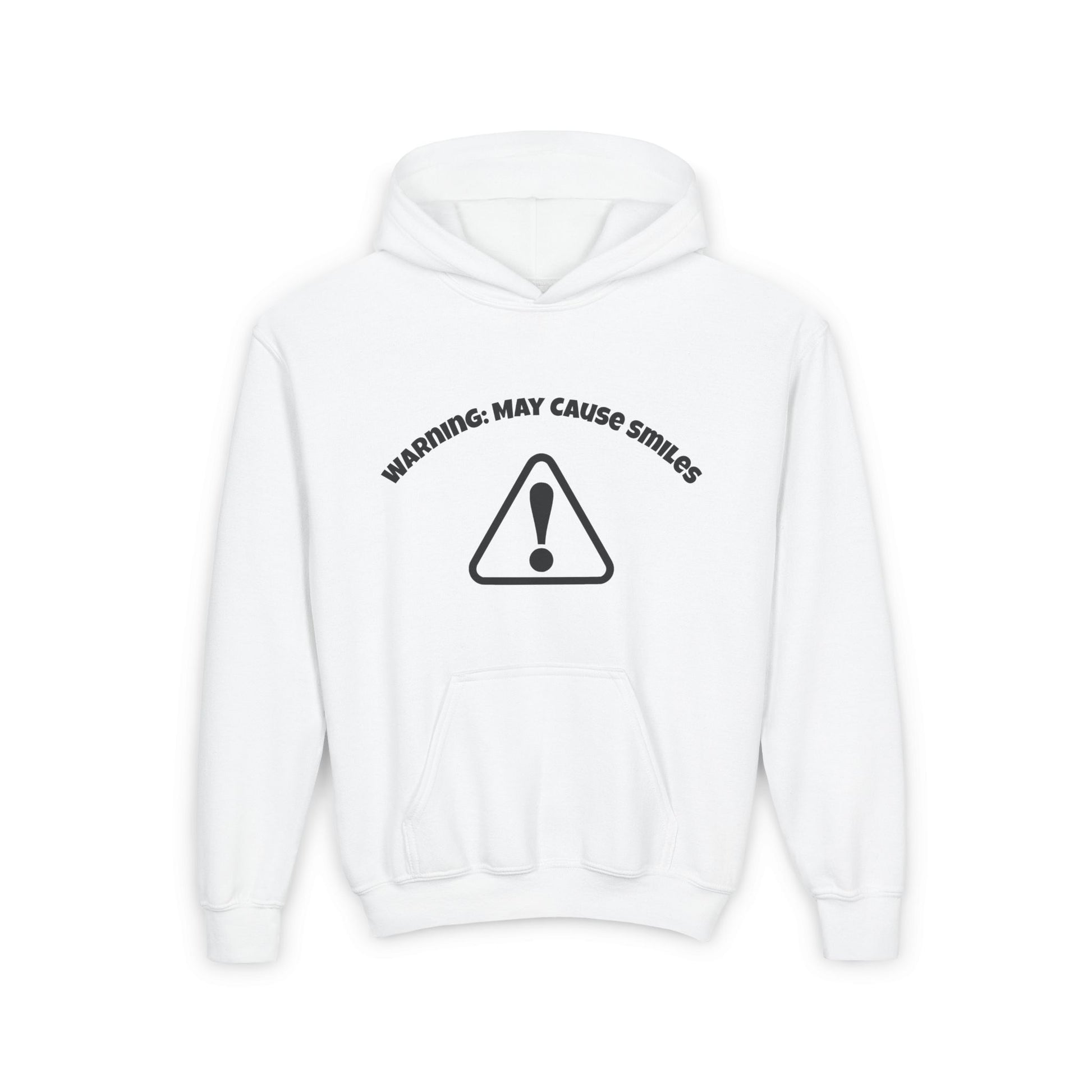 Youth Hooded Sweatshirt - Warning: May Cause Smiles, Inspirational Gift, Motivational Hoodie, Comfortable Layer, Youth Fashion