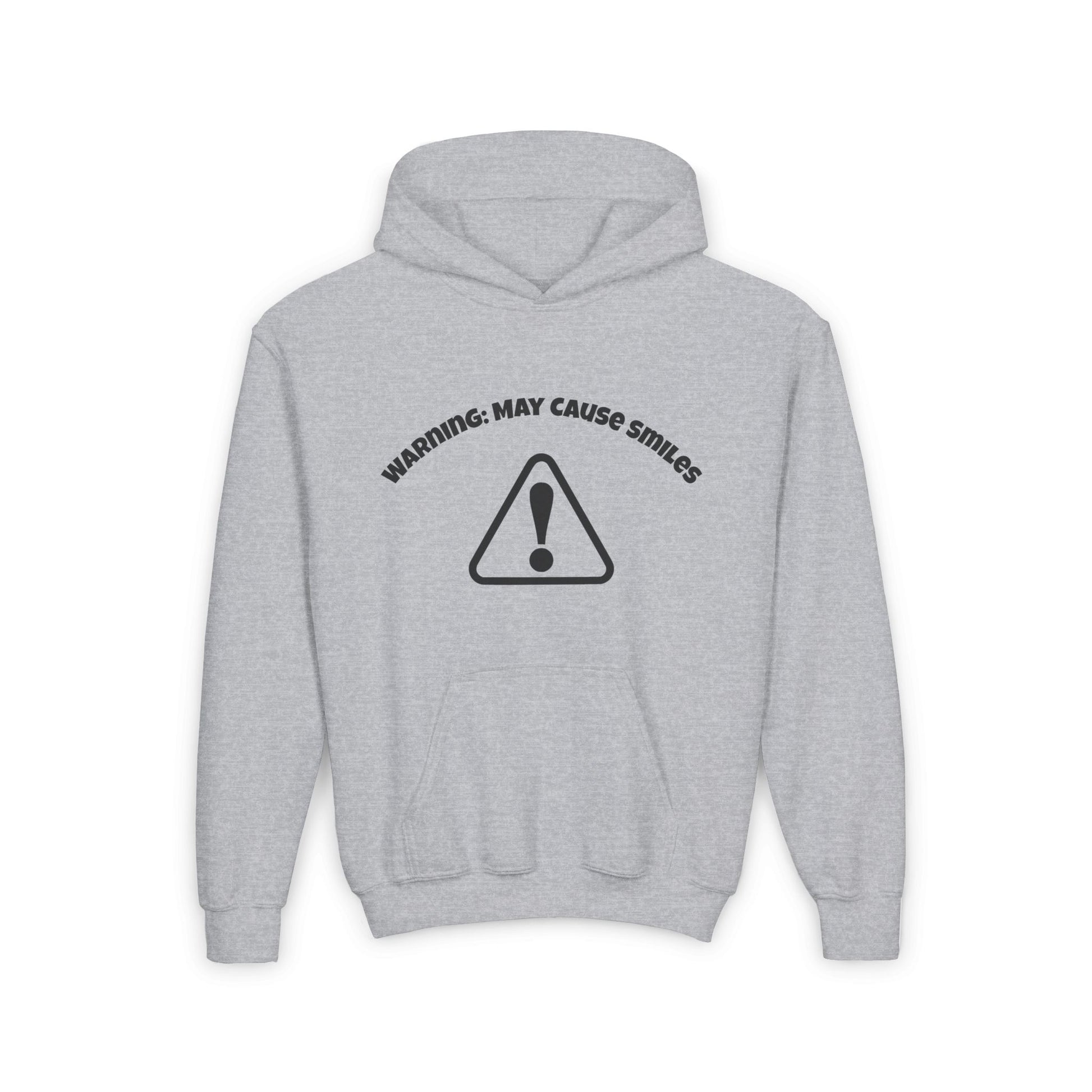 Youth Hooded Sweatshirt - Warning: May Cause Smiles, Inspirational Gift, Motivational Hoodie, Comfortable Layer, Youth Fashion