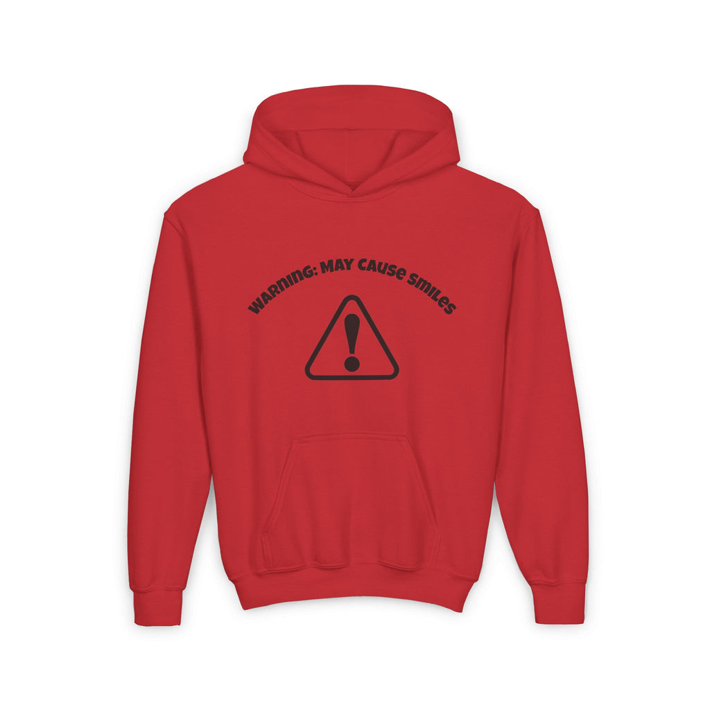 Youth Hooded Sweatshirt - Warning: May Cause Smiles, Inspirational Gift, Motivational Hoodie, Comfortable Layer, Youth Fashion